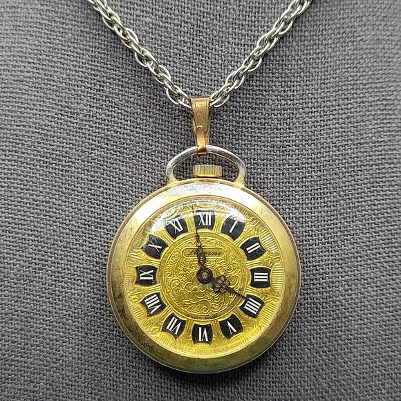 Lucerne Swiss Made Wind Up Gold Watch Pendant Necklace 1960s Vintage - Picture 3 of 13